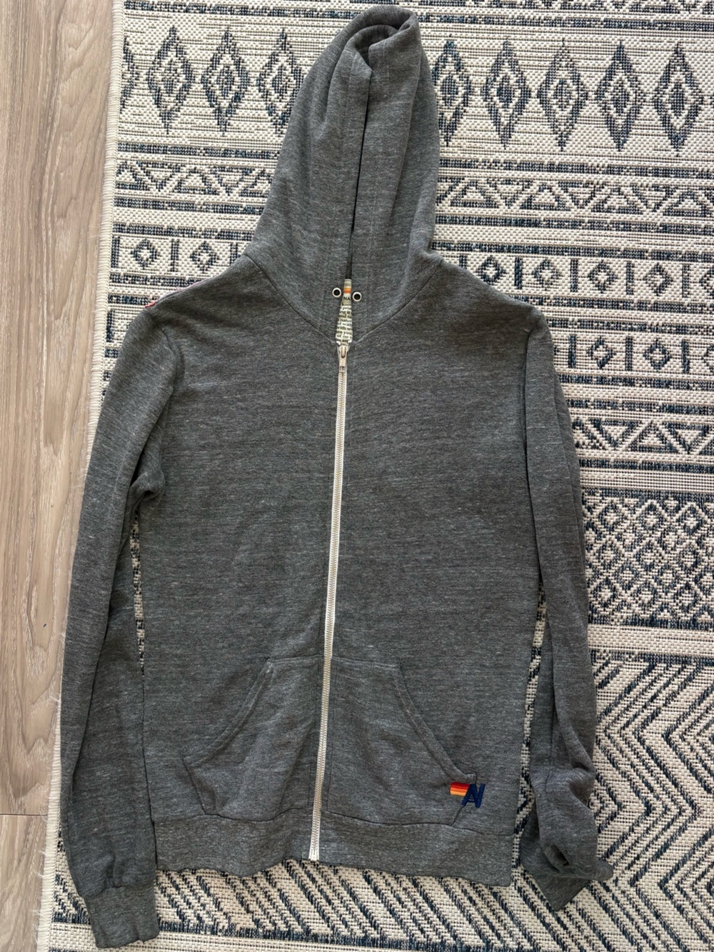 Aviator Nation Gray Zip Hoodie with Neon Rainbow Stitch Detail - Picture 2 of 5